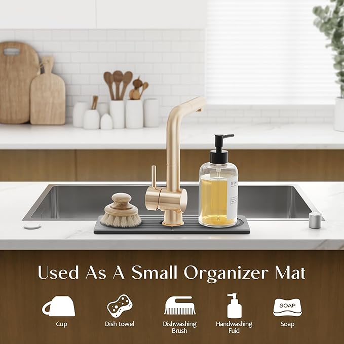 eormoe Faucet Mat for Kitchen Sink - Wider Diatomite Fast Drying Stone Sink Tray, Super Absorbent, Prevents Moisture Buildup - Faucet Splash Guard for Bathroom Counter (Dark Grey, 15x5.3inch) - Image 5