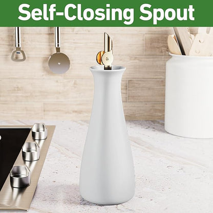 Ceramic Olive Oil Dispenser with Self-Closing Gold Spout - 530 ML Capacity Matte White Ceramic Oil Dispenser for Kitchen - Leak Proof EVOO Dispensing Bottle - Stylish, Ergonomic, Durable, Easy Pour - Image 3