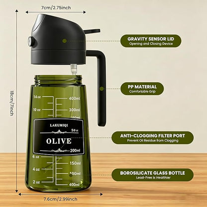 LAKUMIQI 2 in 1 Oil Sprayer for Cooking, 16oz Olive Oil Dispenser Bottle for Kitchen, Food Grade Light-Blocking Glass Spray Bottle for Salad, Air Fryer, BBQ - Image 2