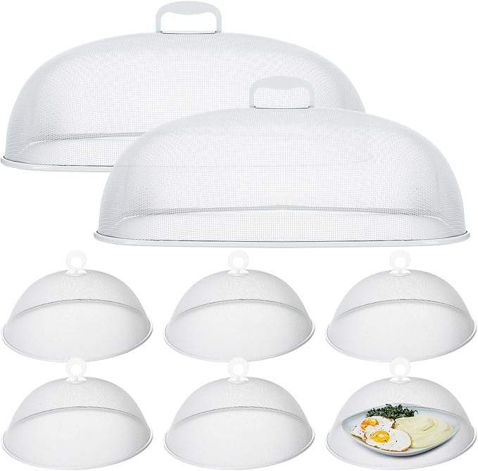 Hicarer 8 Pcs Metal Mesh Screen Food Cover for Outdoors Set Including Extra Large 18.5 in Mesh Food Tents for Outdoor Pcs 11 in Large Dome Picnic Covers (White) by Hicarer