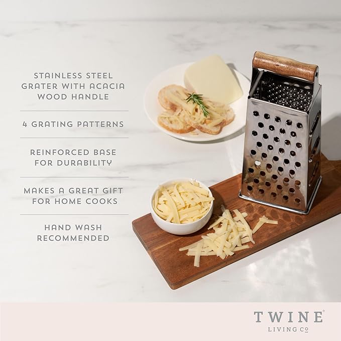 Twine Acacia Wood Handled Cheese Grater, Stainless Steel Grater, Citrus Zester, Reinforced Base, Vintage Kitchenware - Image 2