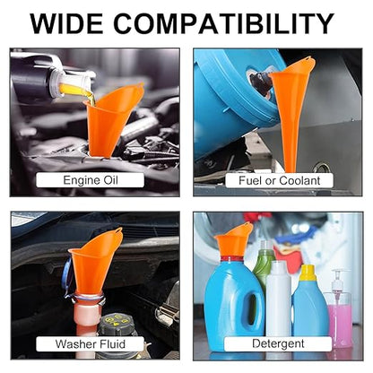 3-Pack Long-Neck Oil Funnels, 11" Multi-Purpose Funnels for Automotive & Motorcycle Use – Reusable Funnel for Oil, Gas & Transmission Fluid (Orange)