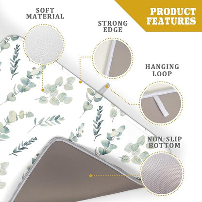Eucalyptus Leaf Dish Drying Mat for Kitchen Counter Spring Summer Seasonal Microfiber Absorbent Dish Draining Reusable Washable Foldable Extra Large 18"x24" - Image 4