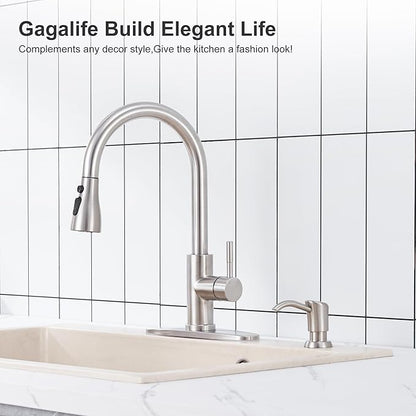 GAGALIFE Built in Counter Soap Dispenser (Brushed Nickel) for Kitchen Sink and Extension Tube Kit, Anti-Leakage Upgrade with 40" Tube No More Top Refill