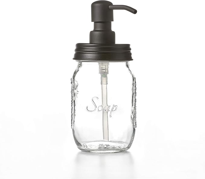 Mason Jar Soap and/or Lotion Dispenser for Hand Sanitizer, Liquid Soap or Hand/Body Lotion (Black, 2pk 16oz)