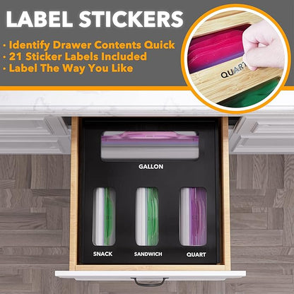 SpaceAid Bag Storage Organizer for Kitchen Drawer, Bamboo Organizer, Compatible with Gallon, Quart, Sandwich and Snack Variety Size Bag (1 Box 4 Slots), Black - Image 4