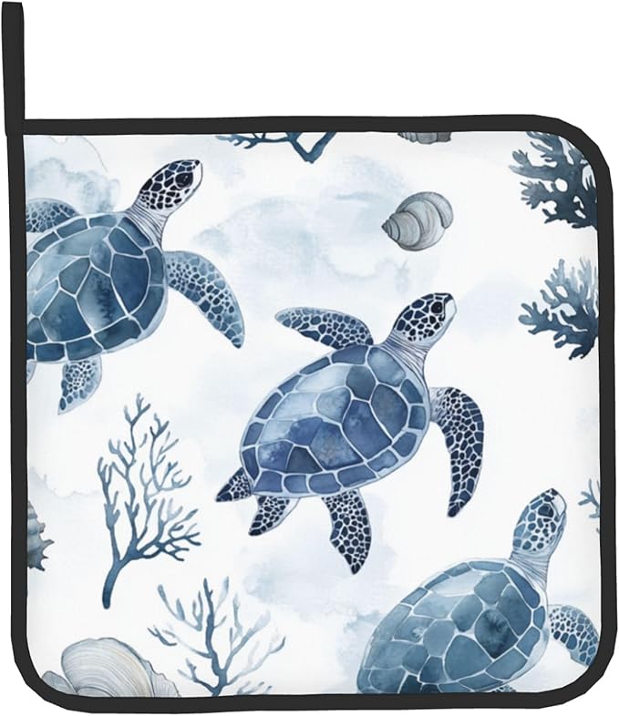 Nautical Oven Mitts for Women - 2 PCS Coastal Oven Gloves Summer Kitchen Mitts Beach Seashell Potholders for Baking and Cooking - Image 9