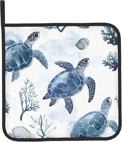 Nautical Oven Mitts for Women - 2 PCS Coastal Oven Gloves Summer Kitchen Mitts Beach Seashell Potholders for Baking and Cooking - Image 9