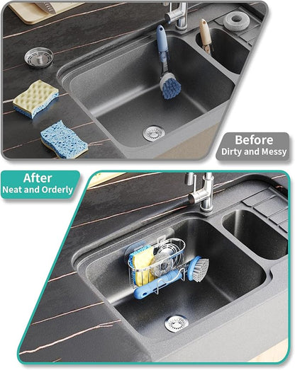 HapiRm Multifunctional Adhesive Kitchen Sink Organizer with M-Shaped, 2 Installation Methods Kitchen Sponge Holder, Rustproof Sponge Caddy for Brush, Sink Stopper and Scraper -Silver - Image 5