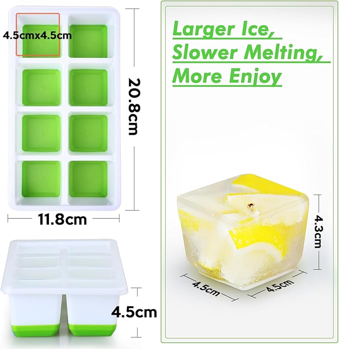 Large Ice Cube Trays with Lid, Jrisbo 2 Pack Stackable Silicone Ice Cube Molds for Freezer, Easy Release 16 Big Square Ice Trays for Whisky Cocktails (4 Blue) - Image 6