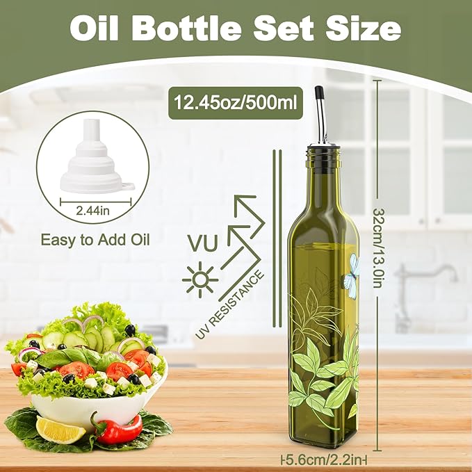 COOLMI Oil and Vinegar Dispenser Set - 17oz/500ML Premium Glass Olive Oil Dispenser Bottles for Kitchen, Oil Dispenser for Kitchen (Butterfly) - Image 8