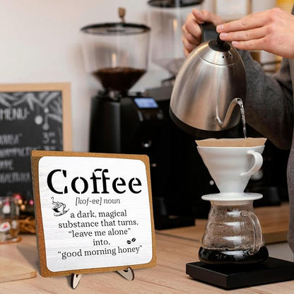 Funny Coffee Bar Decor – Rustic Wooden Sign for Coffee Station or Shelf, CoffeeShop Plaque, Funny Java Bar Decor for Home Cafe or Kitchen Counter 5.9x5.9inch - Image 7