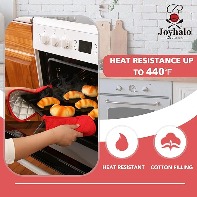 Joyhalo 6 Pack Pot Holders for Kitchen,Cotton Oven Holder with Great Heat Resistance,Non Slip Hot Pads for Kitchen Clearance,Red - Image 3