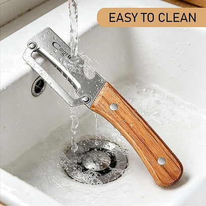 Multifunctional Vegetable Peeler, Wooden Handle & Bottle Opener Stainless Steel Potato Peeler, Kitchen Peeler for Fruits and veggies(Left hand)