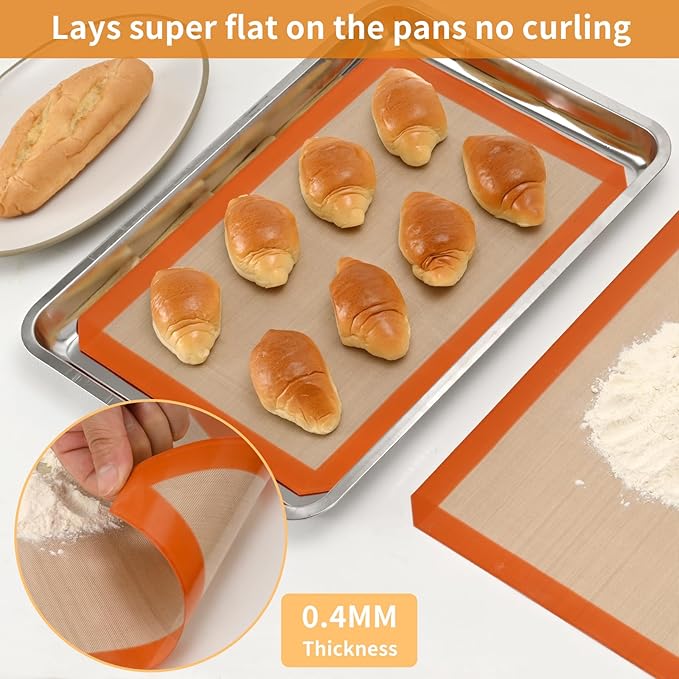 Luckyiren Silicone Baking Mat Set, Non-Stick Reusable Food-Grade Oven Liners, Half Sheet Size 16.54 x 11.62 Inch, Grey, 2 Pack