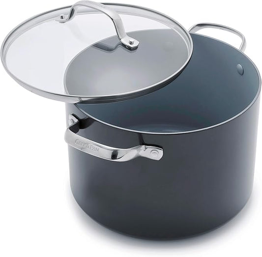 GreenPan Valencia Pro Hard Anodized Healthy Ceramic Nonstick 8QT Stock Pot with Lid, PFAS-Free, Induction, Dishwasher Safe, Oven Safe, Gray by GreenPan