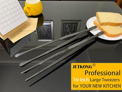JETKONG 2 Pcs 16-Inch Heavy Duty Plating Tongs, Extra-Long Kitchen Fine Tongs Large Stainless Steel Cooking Forceps (Black) - Image 4