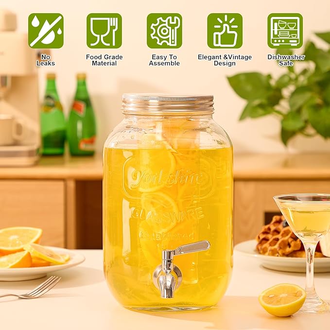 1 Gallon Beverage Dispenser, Glass Drink Dispensers for Parties, Fruit Infuser and Stainless Steel Spigot 100% Leakproof, Beverage Dispenser for Lemonade Sun Tea - Image 2
