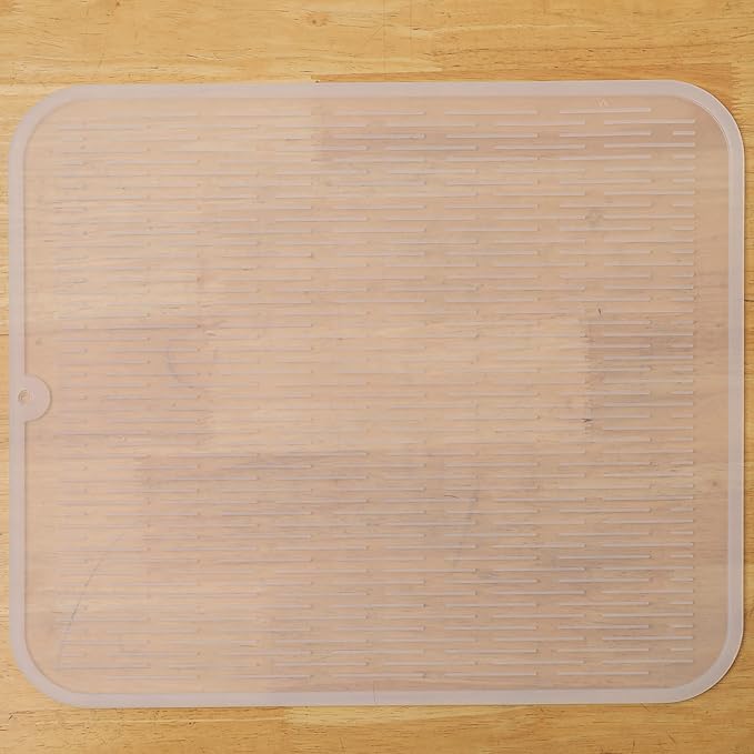 MicoYang Silicone Dish Drying Mat for Multiple Usage,Easy clean,Eco-friendly,Heat-resistant Silicone Mat for Kitchen Counter or Sink,Refrigerator or Drawer Liner Translucent XL 18 inches x 16 inches by MicoYang