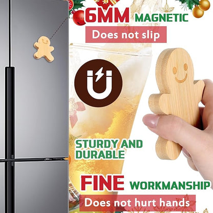 Vesici 12 Pcs Magnetic Bottle Opener 2.5in DIY Bamboo Gingerbread Man Shape Beer Openers Wooden Fridge Magnet Refrigerator Sticker Gift for Beer Lover Wedding Guest Kitchens Bars Parties - Image 2