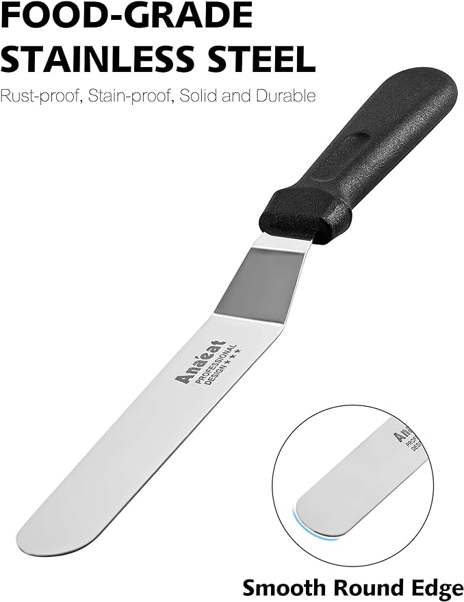 Anaeat Icing Spatula, Professional Cake Angled Offset Spatula with 6" Stainless Steel Blade - Thickened Frosting Knife with Durable Plastic Handle for Cake Decorating, Pastry & Baking - Image 7