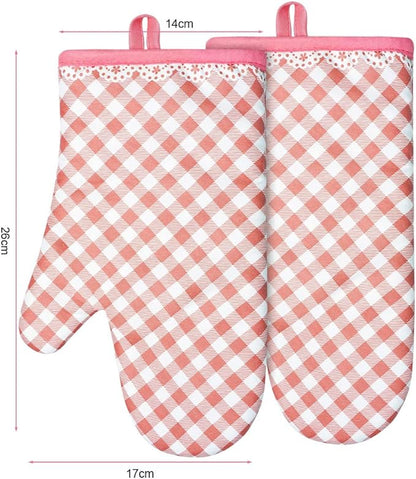 AUAUY Pink Oven Mitts, Kitchen Mittens, 392F Heat Resistant Non-Slip Gloves for Cooking, Baking, BBQ, Grilling - Cotton Infill, 1 Pair - Image 8