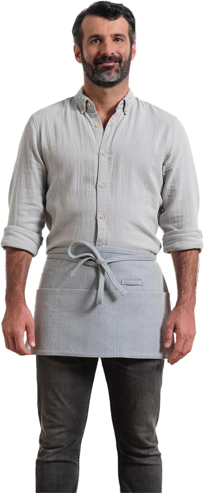 MEEMA Chef Waist Apron Cotton Fabric |Washable & Breathable Waitress & Server Half Aprons for Women with Pockets & Long Waist Straps | Cooking, Baking, Grilling & Crafting