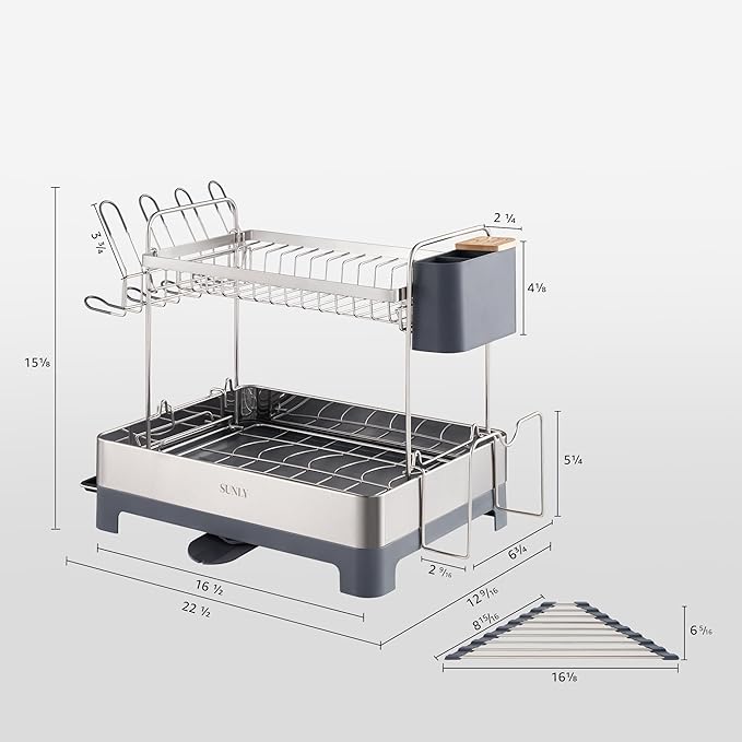 SUNLY Large Dish Drying Rack, Multipurpose 2 Tier Dish Racks for Kitchen Counter, 304 Stainless, Extra Large Drain Board, Gray - Image 6