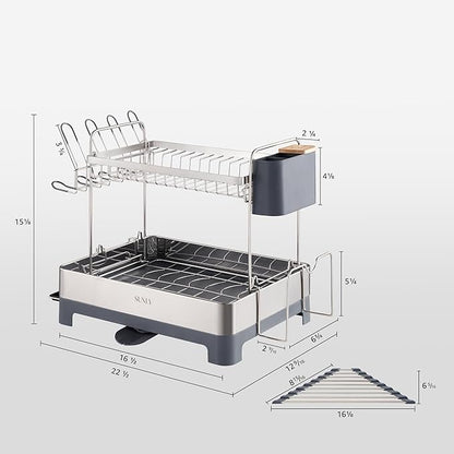 SUNLY Large Dish Drying Rack, Multipurpose 2 Tier Dish Racks for Kitchen Counter, 304 Stainless, Extra Large Drain Board, Gray - Image 6