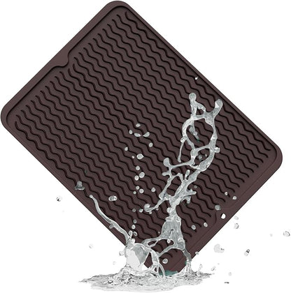 ZLR Silicone Dish Drying Mat & Heat Resistant Trivet (12" x 16") - Waterproof Counter Protector for Air Fryer, Coffee Maker - Non-Slip, BPA Free Kitchen Pad, Easy Clean Dishwasher Safe (Coffee) by ZLR