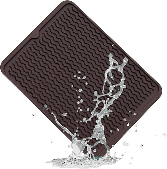 ZLR Silicone Dish Drying Mat & Heat Resistant Trivet (12" x 16") - Waterproof Counter Protector for Air Fryer, Coffee Maker - Non-Slip, BPA Free Kitchen Pad, Easy Clean Dishwasher Safe (Coffee) by ZLR