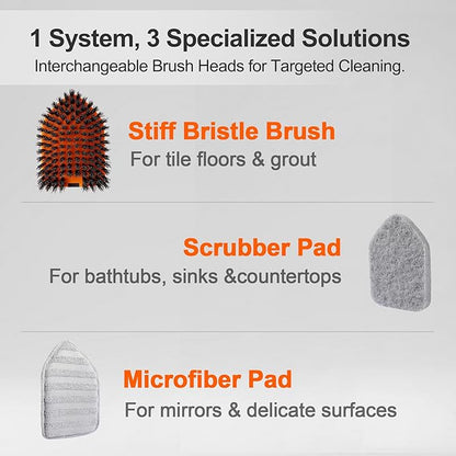 CLEANHOME Tile Tub Scrubber Brush with 3 Different Function Cleaning Heads and 56" Extendable Long Handle-No Scratch Shower Scrubber for Cleaning Bathroom Kitchen Toilet Wall,Bathtub,Sink,Grey