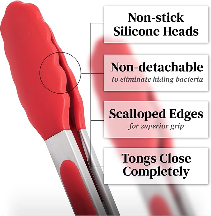 Popco 3-Piece Kitchen Tongs Set – Stainless Steel Heat Resistant Silicone Tips, Strong Comfort Grip, 3 Sizes (7, 9, 12 Inch), Non-Scratch, Dishwasher Safe, For Cooking, BBQ, Salad - Image 3