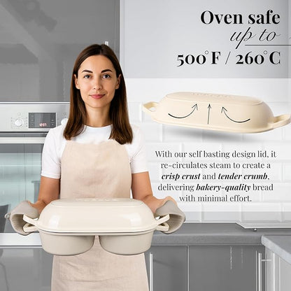 Dutch Oven For Sourdough Bread Baking – Enamelled Cast Iron Bread Loaf Pot – 500°F Oven Safe Non Stick Bread Pot – Double Round Loaf Space, 16.5cm Diameter, Cream, – by Nuovva - Image 4
