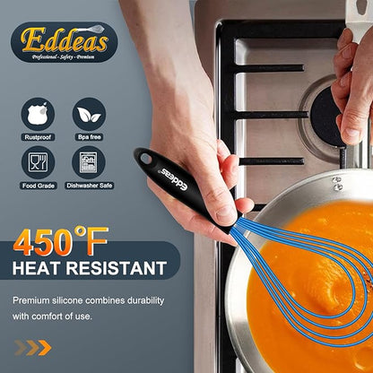 Eddeas Silicone Whisk, Non Scratch Whisk for Cooking, 5+7+9+11in Balloon Whisks, Suitable for Mixing, Blending. 11in Flat Whisks great for Ceramic Coated pans and Wider shallower pots. (Blue) - Image 5