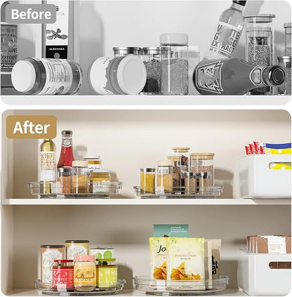 LAMU 2 Pack Clear Lazy Susan Turntable Organizer for Cabinet, 10.6'' 9.25'' Condiment Organizer for Refrigerator, Kitchen Pantry, Medicine Cabinet Organizer, Spices Rack Organization, Bathroom - Image 5