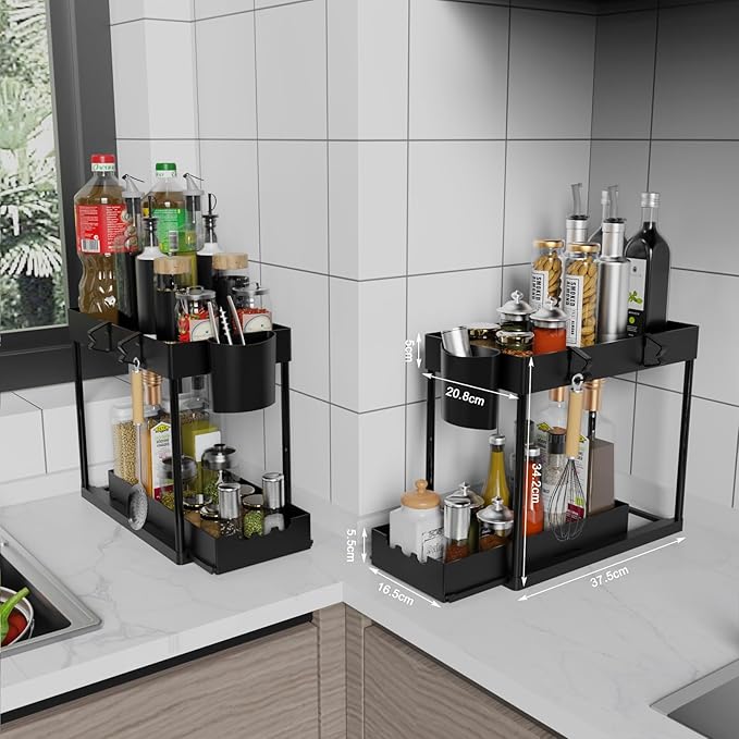 2 Pack Under Sink Organizers and Storage, 2-Tier Sliding Cabinet Organizer Drawer for Bathroom and Kitchen – Multi-Purpose Cabinet Organizer with Easy Pull-Out Design (Black) - Image 4