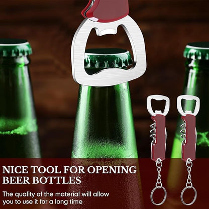 Ziliny 24 Pcs Bottle Opener Keychain Bulk Wine Bottle Beer Opener Keychain 3.27" Stainless Steel Corkscrew Waiter Corkscrew Wine Keyring Gifts for Christmas Bar Party Wedding Home (Red)
