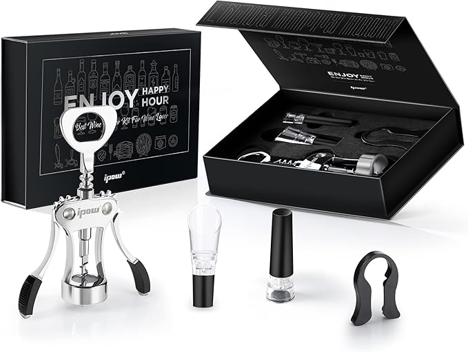 IPOW Wine Opener, Zinc Alloy Wine Bottle Opener, Wing Corkscrew Heavy Duty, Manual Multifunctional Cork Screw for Waiter, by IPOW