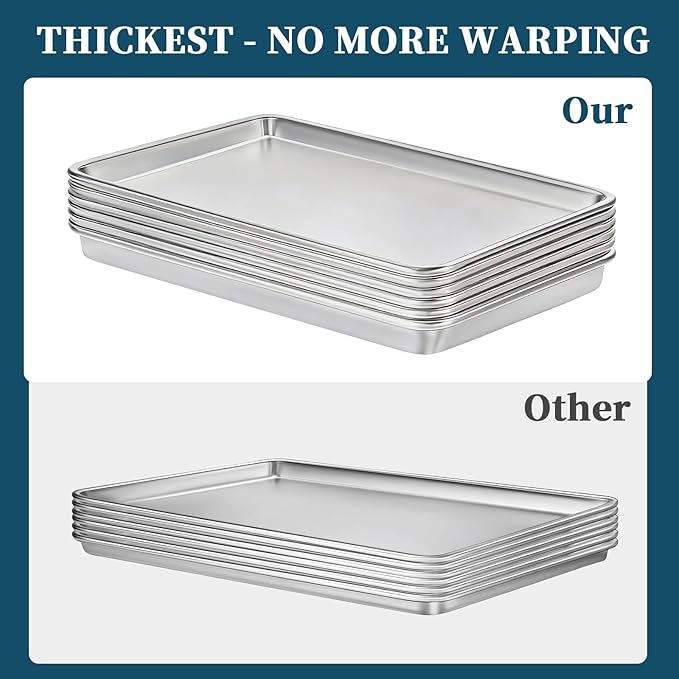 Full Size Commercial Quality Baking Sheet Pan, Bastwe Aluminum Cookie Tray Pan for Oven, Freezer, Bakery, Hotel Restaurant, Thick Steel Rim Prevents Warping (6 Pack, 26 x 18 Inch) - Image 5