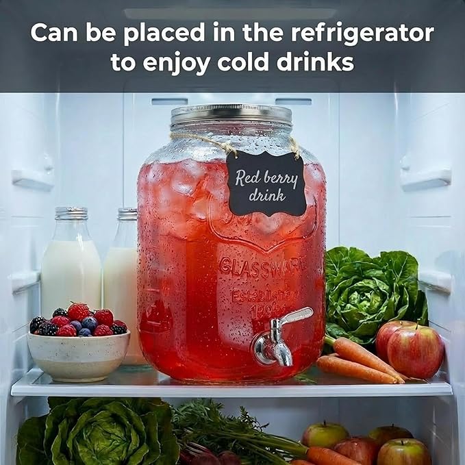 2 Gallon Glass Drink Dispenser For Parties,Beverage Dispenser,Lemonade Dispenser with 304 Stainless Steel Spigot Leakproof for Sun Tea, Picnic,Homemade Juice