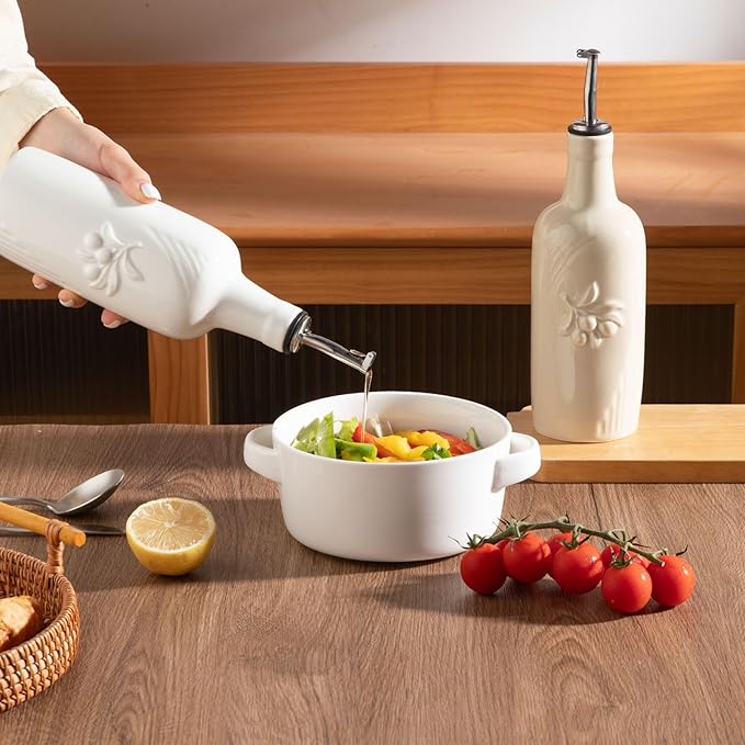 Sweejar Ceramic Olive Oil Dispenser Bottle, 17 FLOZ Oil Bottle with Spout，Porcelain Oil Dispenser for Kitchen,Cooking, Evoo, Vinegar, Soy Sauce, Pack of 1 (Beige) - Image 3