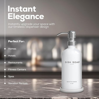 White Glass Dish Soap Dispenser for Kitchen Sink by Brighter Barns - Modern Kitchen Soap Dispenser Set - Refillable Glass Bottle with Pump - Neutral Minimalist Home Decor in Airbnb, Restaurant (White) - Image 2