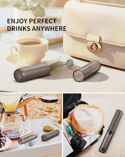 CIRCLE JOY Portable Rechargeable Milk Frother Hanheld, Dual Spring Whisk Electric Coffee Frother Wand Drink Mixer for Matcha Lattes Cappuccino, Kitchen Gifts, Brown - Image 6