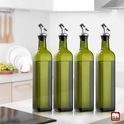 GMISUN Olive Oil Dispenser Bottle 4 Pack, Olive Oil Dispenser for Kitchen 17oz, Glass Cooking Soy Sauce Bottle Container Cruet with Plastic Pourer Spout, Green - Image 5