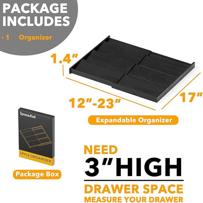 SpaceAid Bamboo Black Spice Drawer Organizer, (Need 3" Deep Drawer) Expandable 4 Tier Spices Rack for Cabinet, Kitchen Seasoning Storage Insert (Jars Not Included, From 12" to 23" Wide) - Image 5