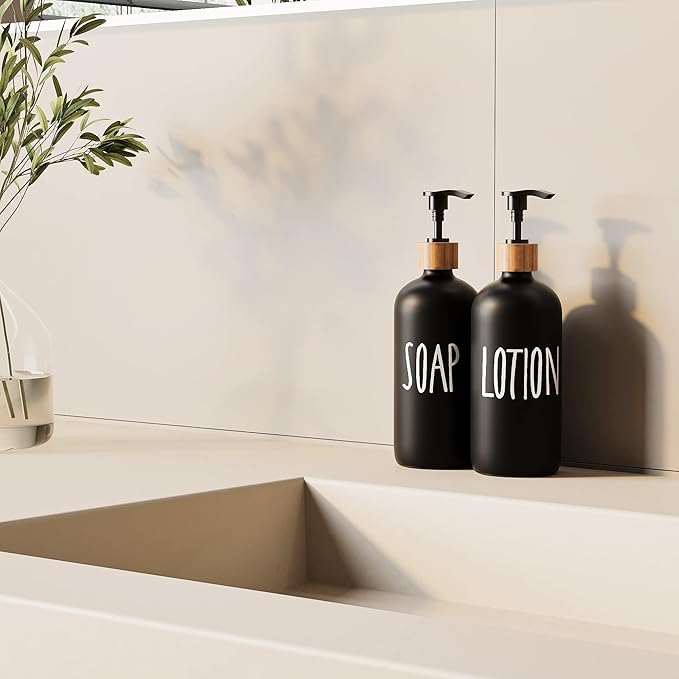 Glass Lotion Dispenser,Refillable Matte Black Hand Lotion Dispenser Suitable for Bedroom,Body or Hand Lotion Bottle Rustic Bedroom Decor - Image 4