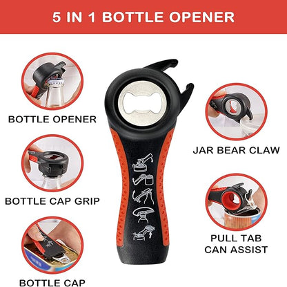 Jar Opener for Weak Hands, Seniors with Arthritis, 5 in 1 Multi Function Bottle Opener Lid Opener For Arthritic Hands with Non Slip Rubber Jar opener Gripper Pad(red) - Image 4