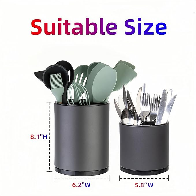 LIBODOUR Kitchen Utensil Holder Extra Large Rotating For Counter Organizer Stainless Steel Storage Cooking Silverware Caddy 3 Compartment Flatware Spoon Spatula Tool Cutlery Container（2 Set Grey） - Image 4