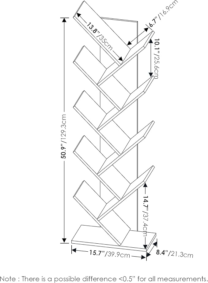 Furinno TREE Book Shelf, 9-Tier Bookshelf, Tree Bookcase with Angled Open Shelf, 8.4 x 15.7 x 50.9, for Room Decor, for Living Room, Bedroom, Home Office, Espresso - Image 3